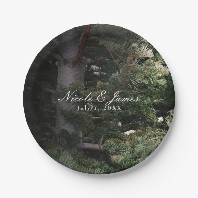 Pine Tree Rustic Forest Woods Wedding Reception Paper Plate (Front)