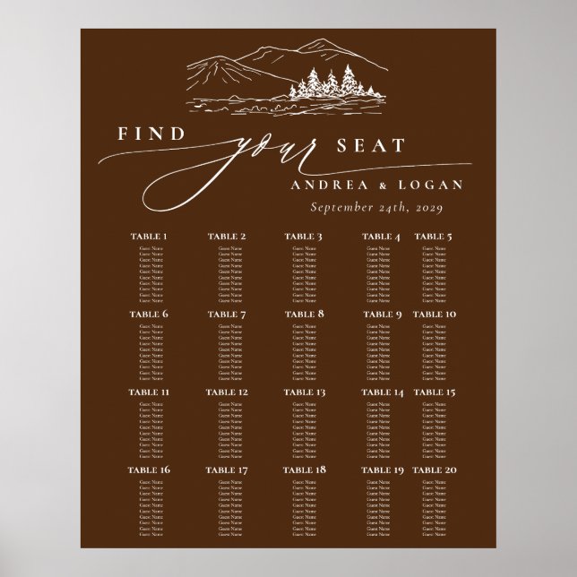 Pine Tree Rustic Mountains Wedding Seating Chart (Front)