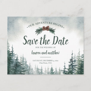 Pine Tree Rustic Wedding Save The Date Postcard