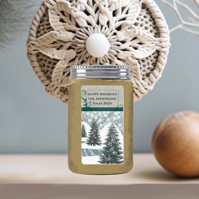 Pine Tree Snow Grey Damask Return Address Label (Creator Uploaded)