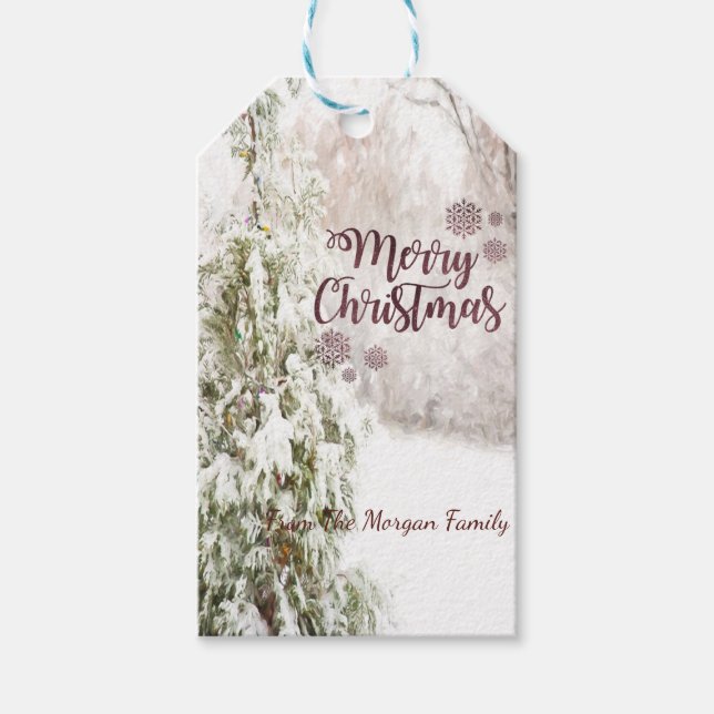 Pine Tree Snow Holiday Gift Tags (Front)