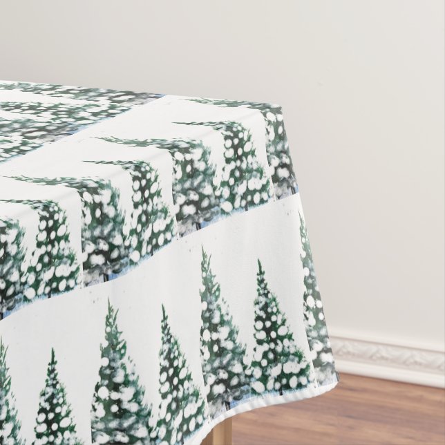 Pine tree Snow Winter Christmas Elegant pattern Tablecloth (In Situ)
