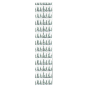 Pine tree snowy scene Winter Christmas Elegant Short Table Runner