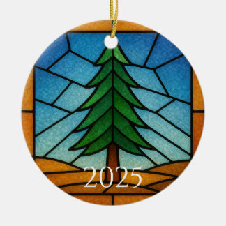 Pine Tree Stained Glass Art Design | Pine Tree Ceramic Ornament