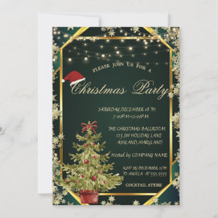 Pine Tree,Stars Lines Green Christmas Company  Invitation