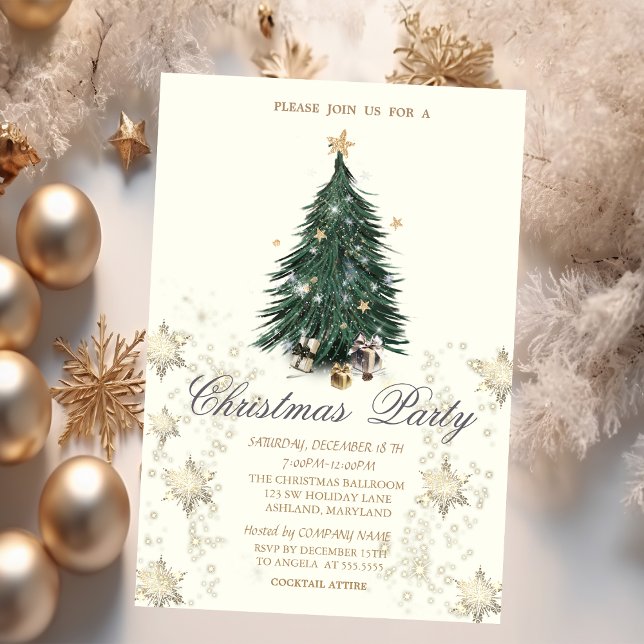 Pine Tree Stars Snowflakes Company  Invitation (Creator Uploaded)