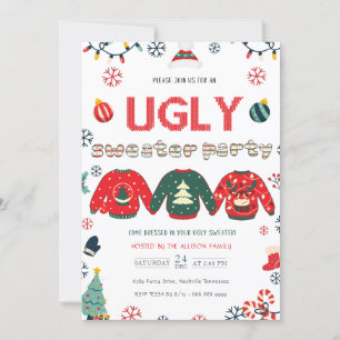 Pine tree Ugly Sweater Christmas Party  Invitation