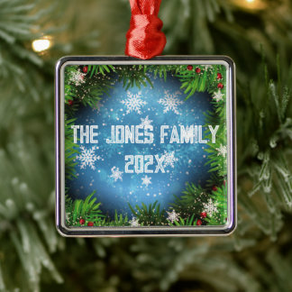 Pine Tree Under Stars Personalized Family Metal Ornament