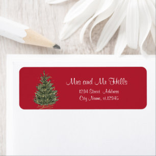 Pine Tree Watercolor Christmas Red Return Adresse