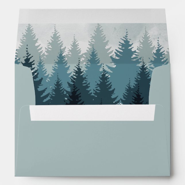 Pine Tree Watercolor Forest 5x7 Wedding Invitation Envelope (Back (Bottom))