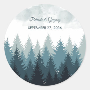 Pine Tree Watercolor Forest Rustic Wedding   Classic Round Sticker