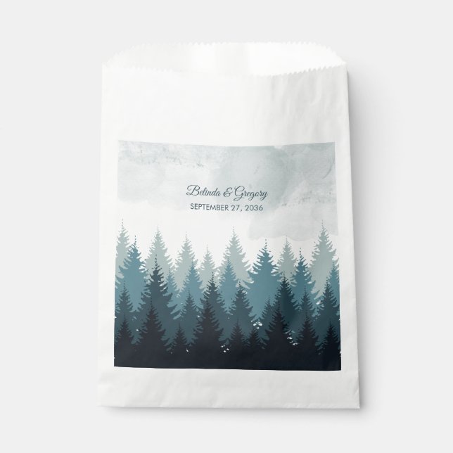 Pine Tree Watercolor Forest Rustic Wedding    Favour Bag (Front)