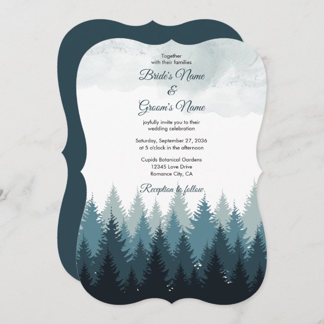 Pine Tree Watercolor Forest Rustic Wedding  Invitation (Front/Back)