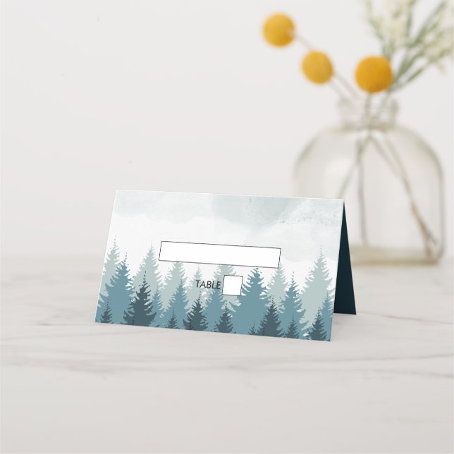 Pine Tree Watercolor Forest Rustic Wedding Place Card (Front)