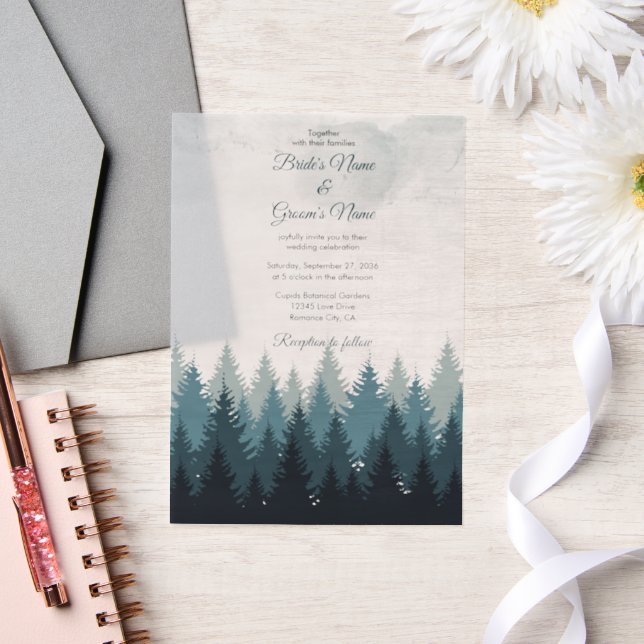 Pine Tree Watercolor Forest Rustic Wedding Vellum Invitations (Wedding)