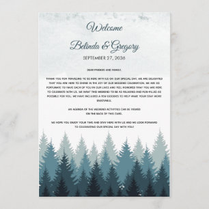 Pine Tree Watercolor Forest Wedding Itinerary Program