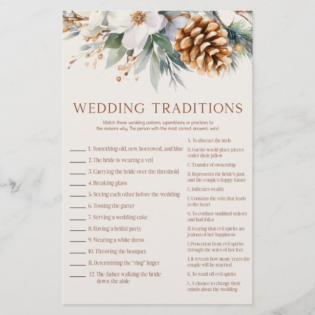 Pine Tree Wedding Traditions Bridal Shower Game  Stationery (Front)
