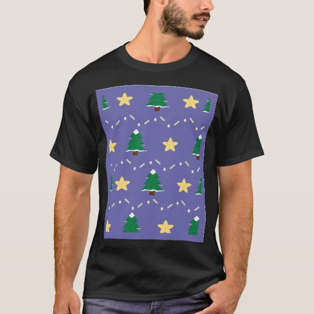Pine Tree With Star On The Blue Backgroundcute Chr T-Shirt (Front)