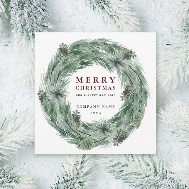 Pine Tree Wreath Christmas Card with QR Code (Creator Uploaded)