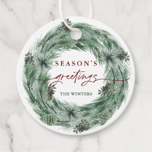 Pine Tree Wreath Season's Greetings with QR Code Favour Tags