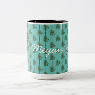 Pine trees and baby wolf  Two-Tone coffee mug