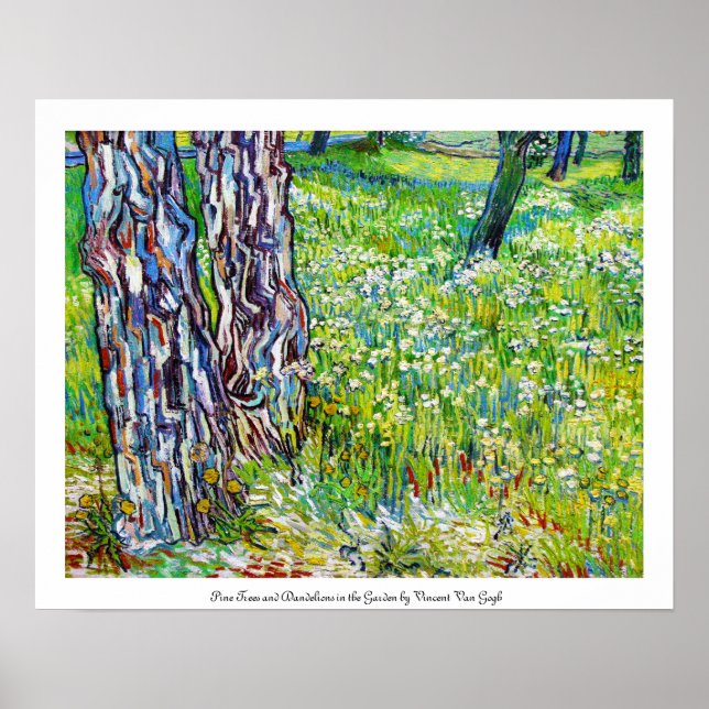 Pine Trees and Dandelions in the Garden Van Gogh Poster (Front)