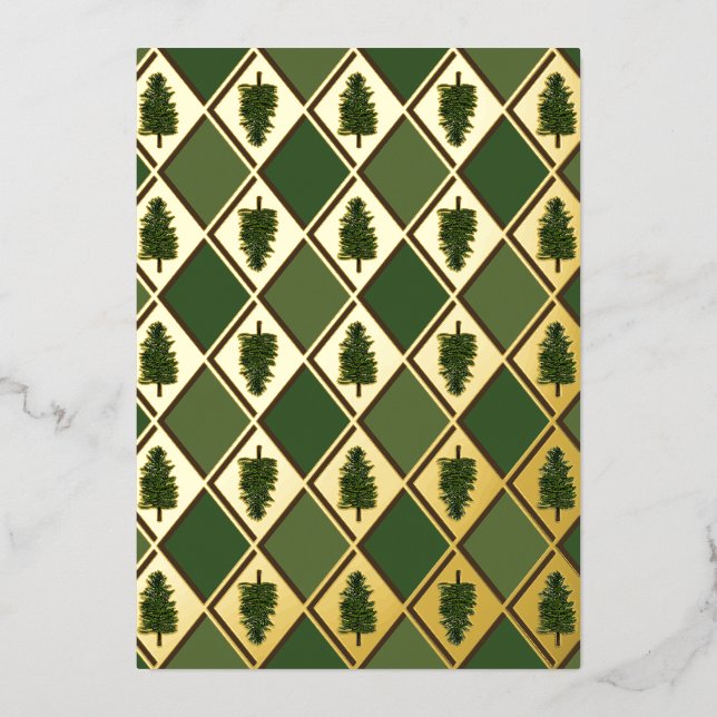 Pine Trees and Harlequin Foil Holiday Card (Front)