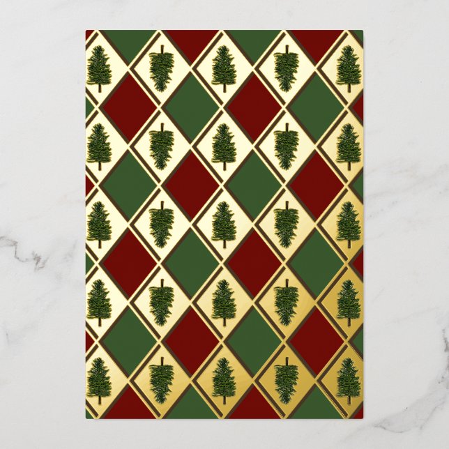 Pine Trees and Harlequin Foil Holiday Card (Front)