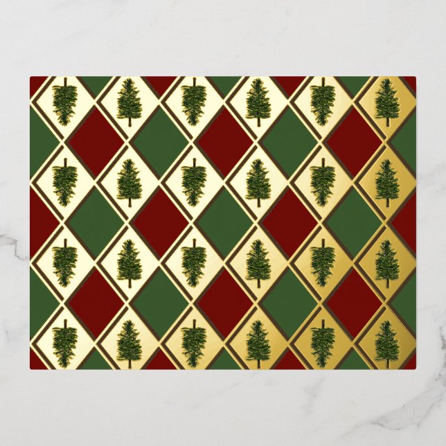 Pine Trees and Harlequin Foil Postcard (Front)