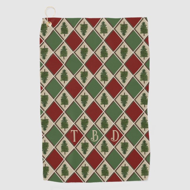 Pine Trees and Harlequin Golf Towel (Front)