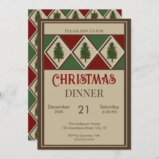 Pine Trees and Harlequin Invitations (Front/Back)