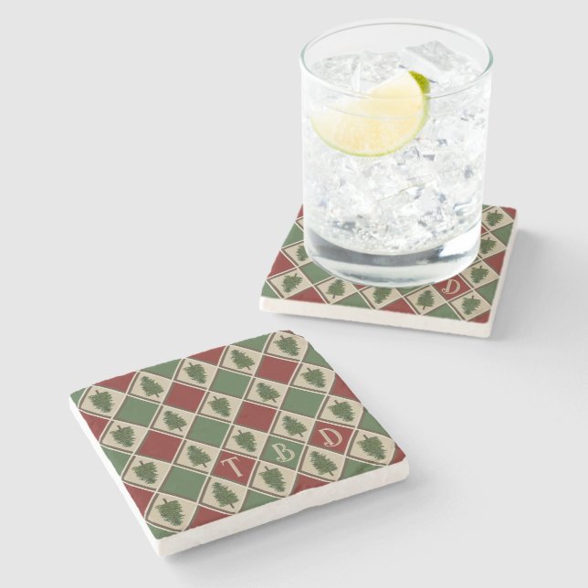 Pine Trees and Harlequin Stone Coaster (Side)