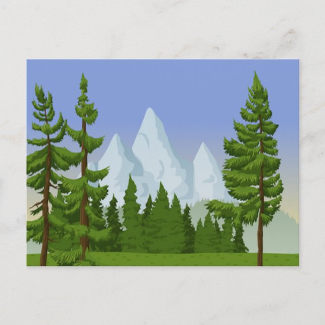 Pine trees and mountain scene postcard (Front)