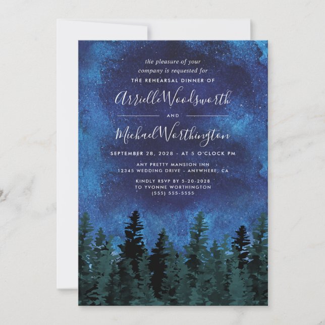 Pine Trees Aquarelle Répétition Dîner Invitations (Devant)