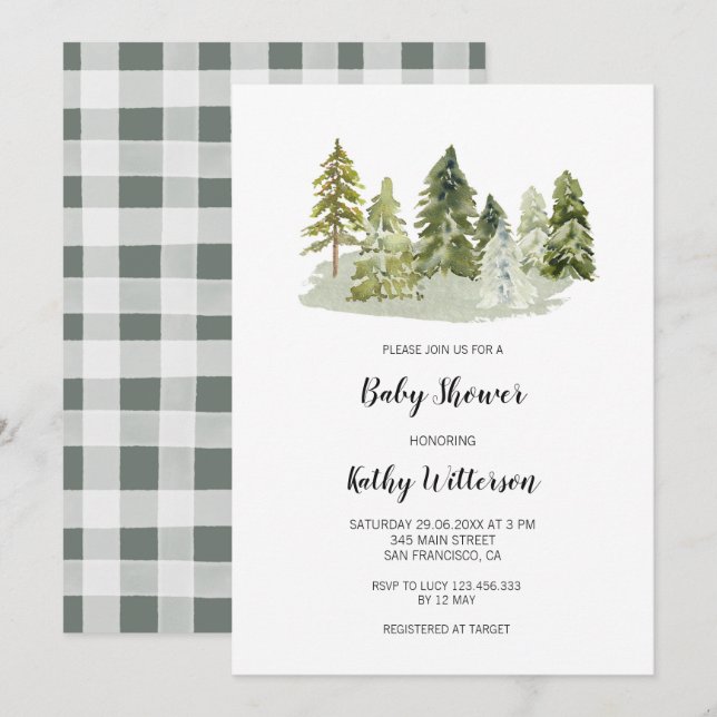 Pine Trees Baby shower invitation (Front/Back)