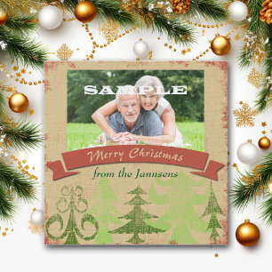 Pine Trees Border Merry Christmas Holiday Card