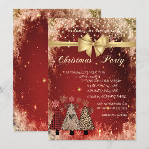 Pine Trees,Bow Red Company Christmas Party  Invitation