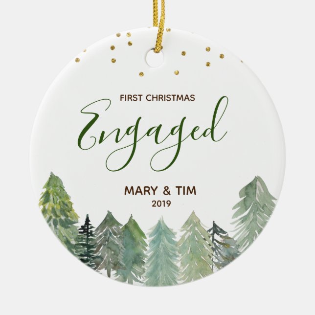 Pine Trees Christmas Engaged Ornament Gift (Front)