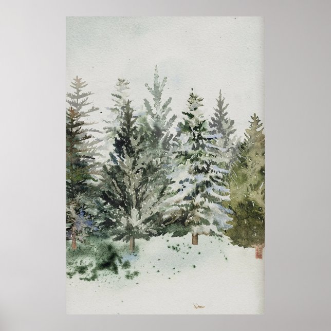 Pine Trees Christmas Watercolour Poster (Front)