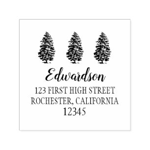 Pine trees custom return address holiday self-inking stamp