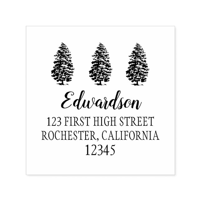 Pine trees custom return address holiday self-inking stamp (Design)