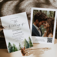 Pine trees elegant minimalist qr code wedding