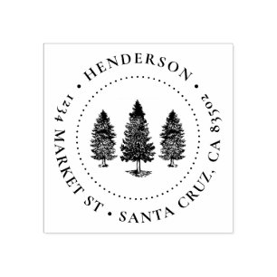 Pine Trees   Family Name Round Return Address Rubber Stamp