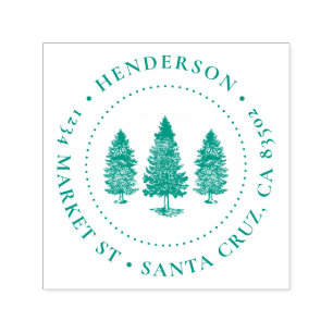 Pine Trees Family Name Round Return Address Self-inking Stamp
