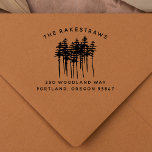 Pine Trees & Family Name Rustic Return Address Rubber Stamp<br><div class="desc">This rustic pine tree forest-themed rubber stamp is perfect for any occasion. The eye-catching design features a forest of pine trees, your family name in modern curved text typography, and your return address in simple capital letters. Easily change the details by clicking on "Personalize this template". It is available in...</div>