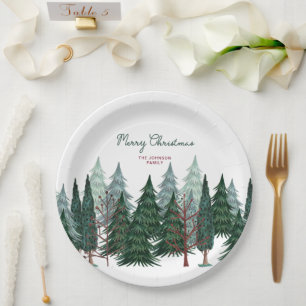 Pine Trees Forest Christmas Holiday Paper Plate