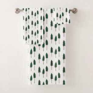 Pine Trees Forest Pattern Minimal Bath Towel Set