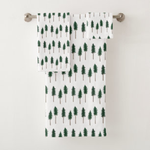 Pine Trees Forest Pattern Minimal Bath Towel Set