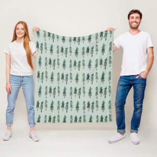 Pine Trees Forest Pattern Watercolor Fleece Blanket