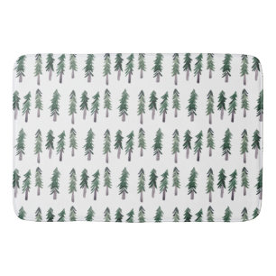 Pine Trees Forest Watercolor Pattern Bath Mat